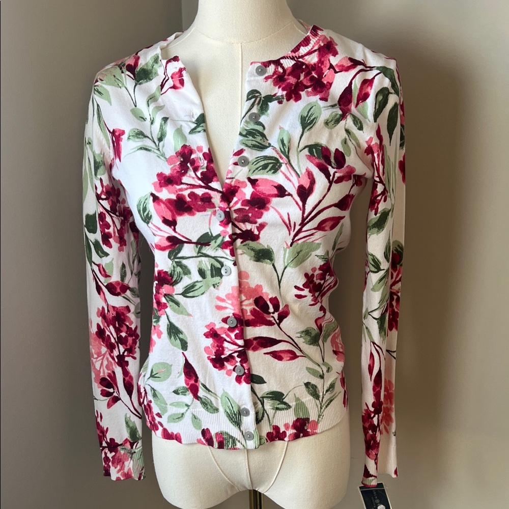Karen Scott Floral Button-Down Shirt in Pink and Green